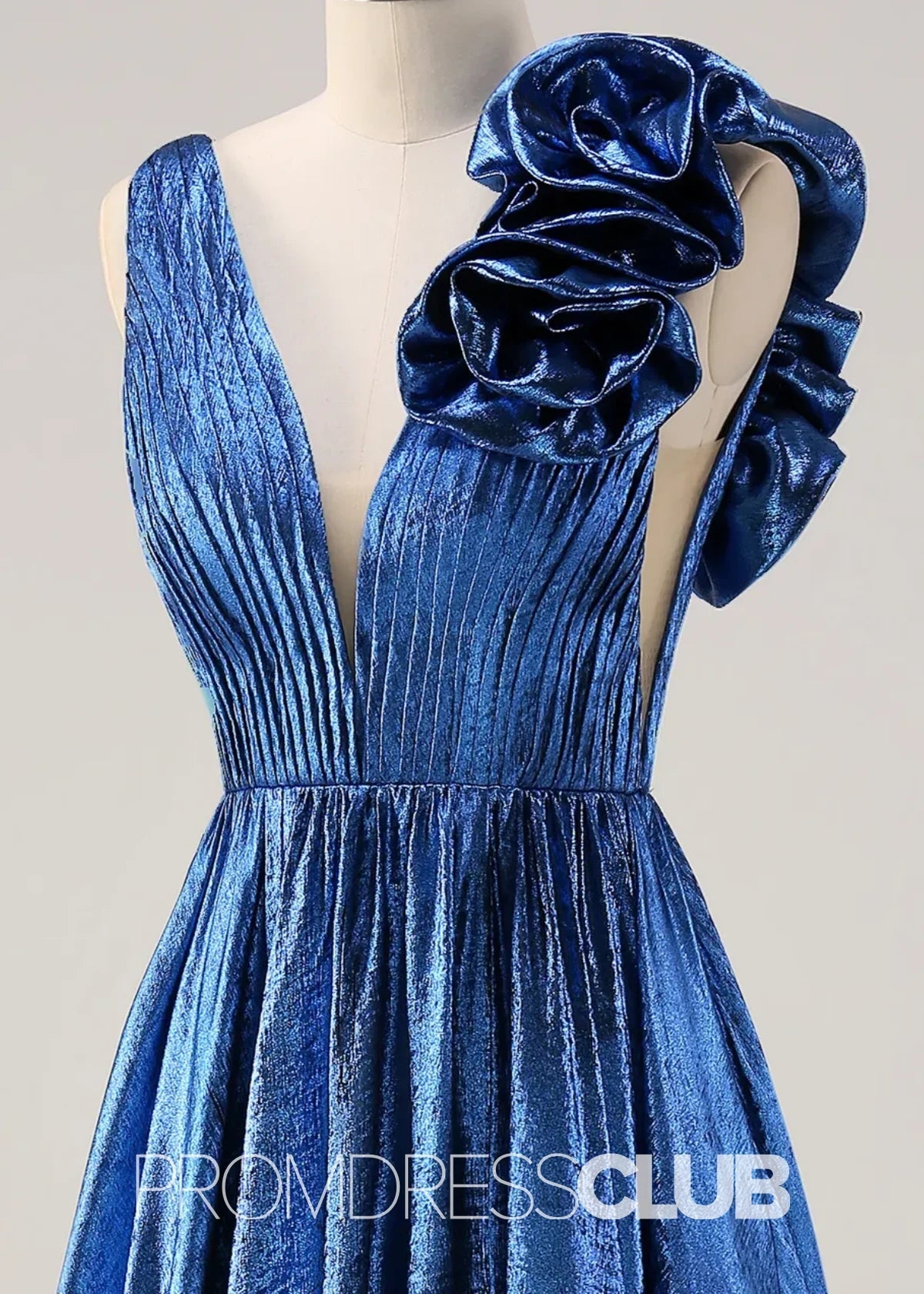 Riva |Long Royal Blue Metallic Prom Dresses Websites With Deep V - neck A - Line 3D Flowers - Price #price_variant_lowest# - Royal Blue - PromDressClub