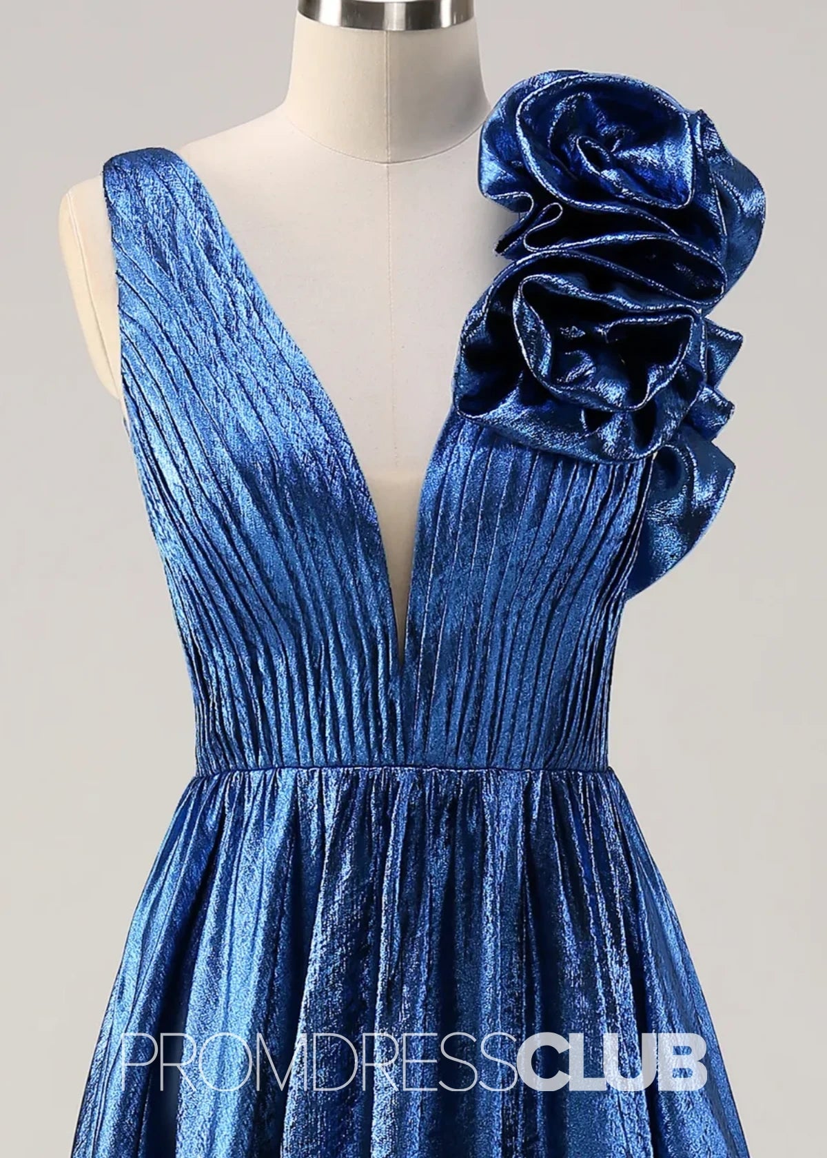 Riva |Long Royal Blue Metallic Prom Dresses Websites With Deep V - neck A - Line 3D Flowers - Price #price_variant_lowest# - Royal Blue - PromDressClub