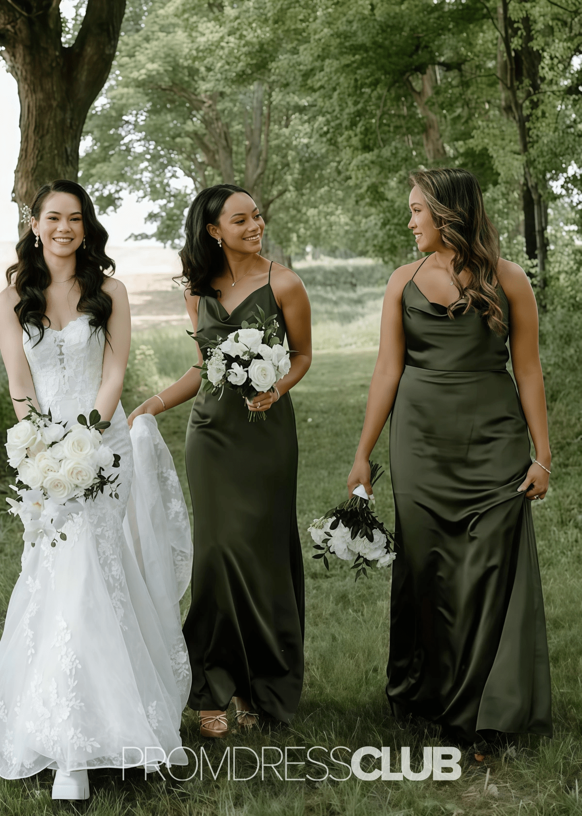 Riva | Mermaid Pleated Olive Green Satin Long Bridesmaid Dress - Price #price_variant_lowest# - Olive Green - PromDressClub