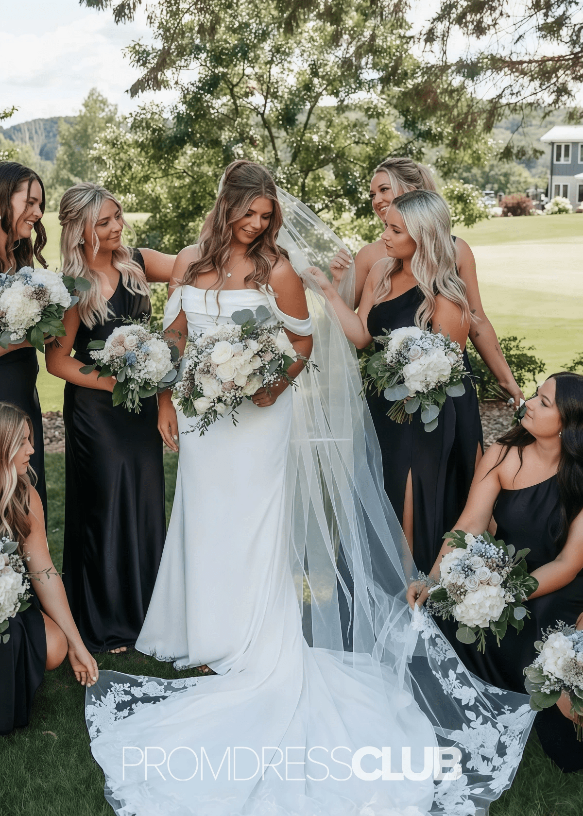 Rosalind | Sheath Column Pleats and Slit Black Satin Long Bridesmaid Dress - Price #price_variant_lowest# - Black - PromDressClub