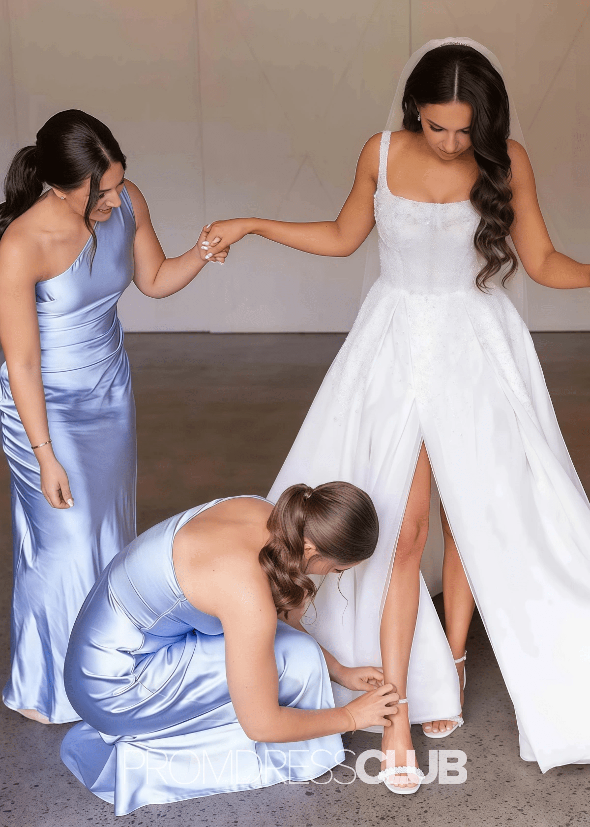 Sabina | Sheath Column Pleated Blue Satin Long Bridesmaid Dress - Price #price_variant_lowest# - Blue - PromDressClub