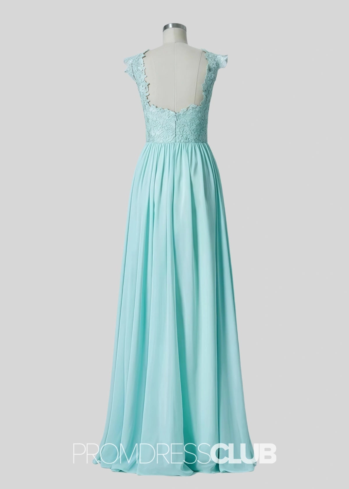 Sabrina | A Line Lace Embroidered Pleated Aqua Blue Tulle Long Bridesmaid Dress - Price #price_variant_lowest# - Aqua - PromDressClub