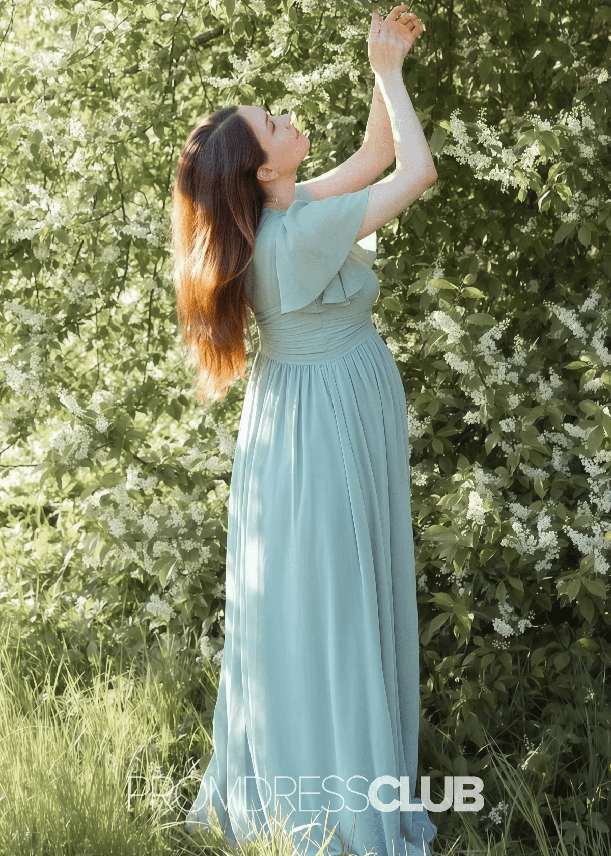 Salome | A Line Maternity Plus Size Sage Green Chiffon Long Bridesmaid Dress - Price #price_variant_lowest# - Sage - PromDressClub