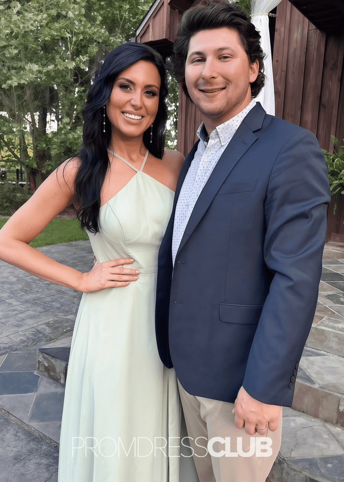 Sandra | Sheath Column Halter Sage Green Chiffon Long Bridesmaid Dress with Slit - Price #price_variant_lowest# - Sage - PromDressClub