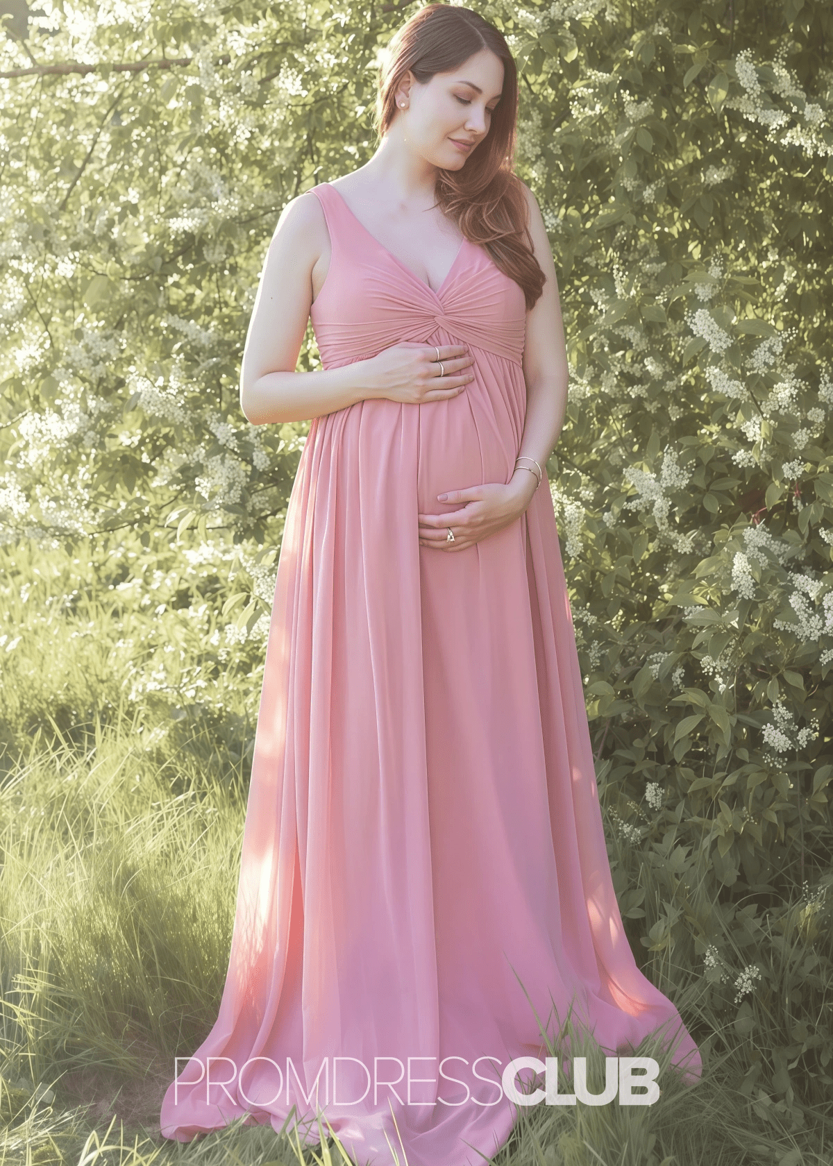 Sebastiane | A Line Twist - Front Maternity Rose Chiffon Long Bridesmaid Dress - Price #price_variant_lowest# - RosyBrown - PromDressClub