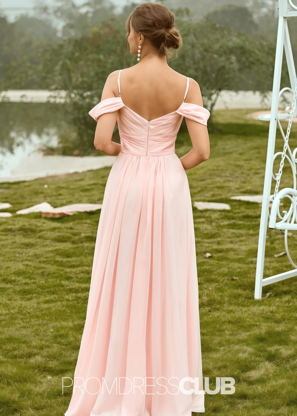 Setlla | A Line Corset Light Pink Chiffon Maxi Bridesmaid Dress - Price #price_variant_lowest# - Light Pink - PromDressClub