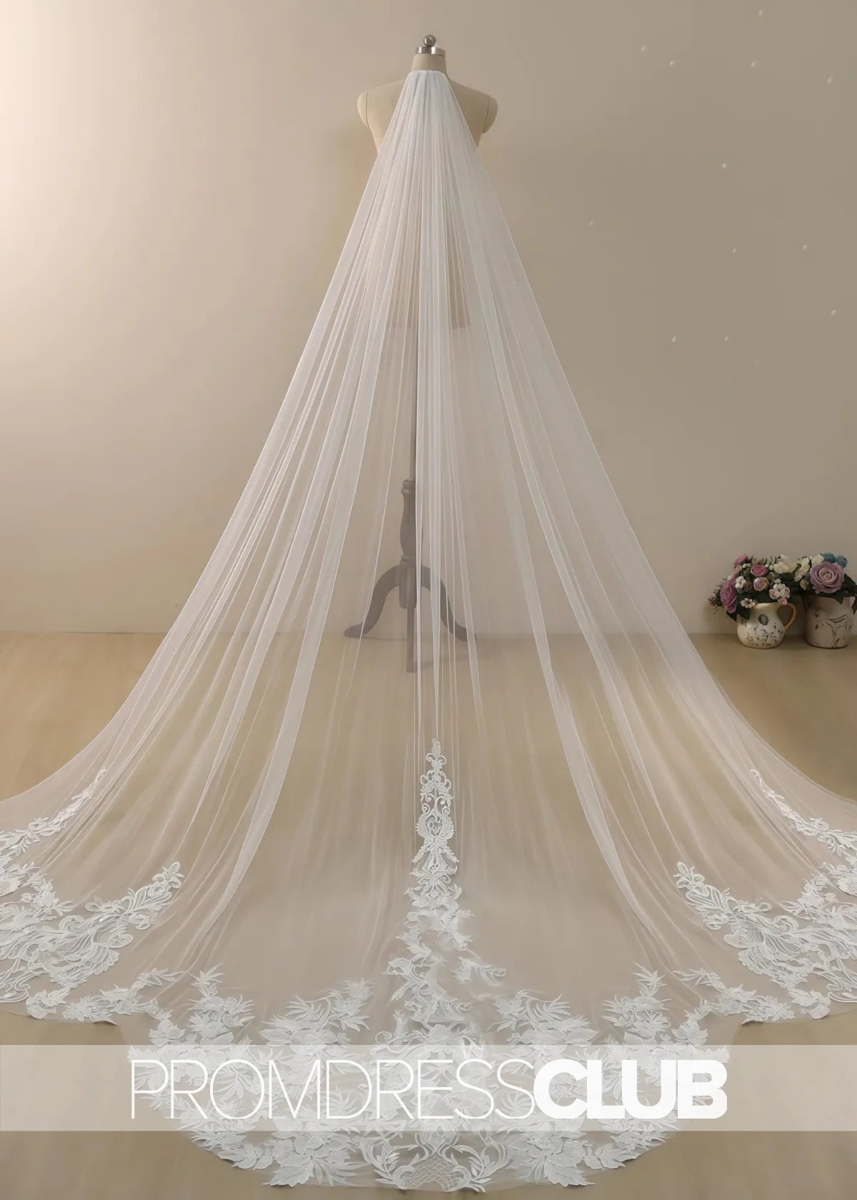 Shaped Bridal Veil With Vintage Lace Cathedral Wedding Veil - Price #price_variant_lowest# - Ivory - PromDressClub