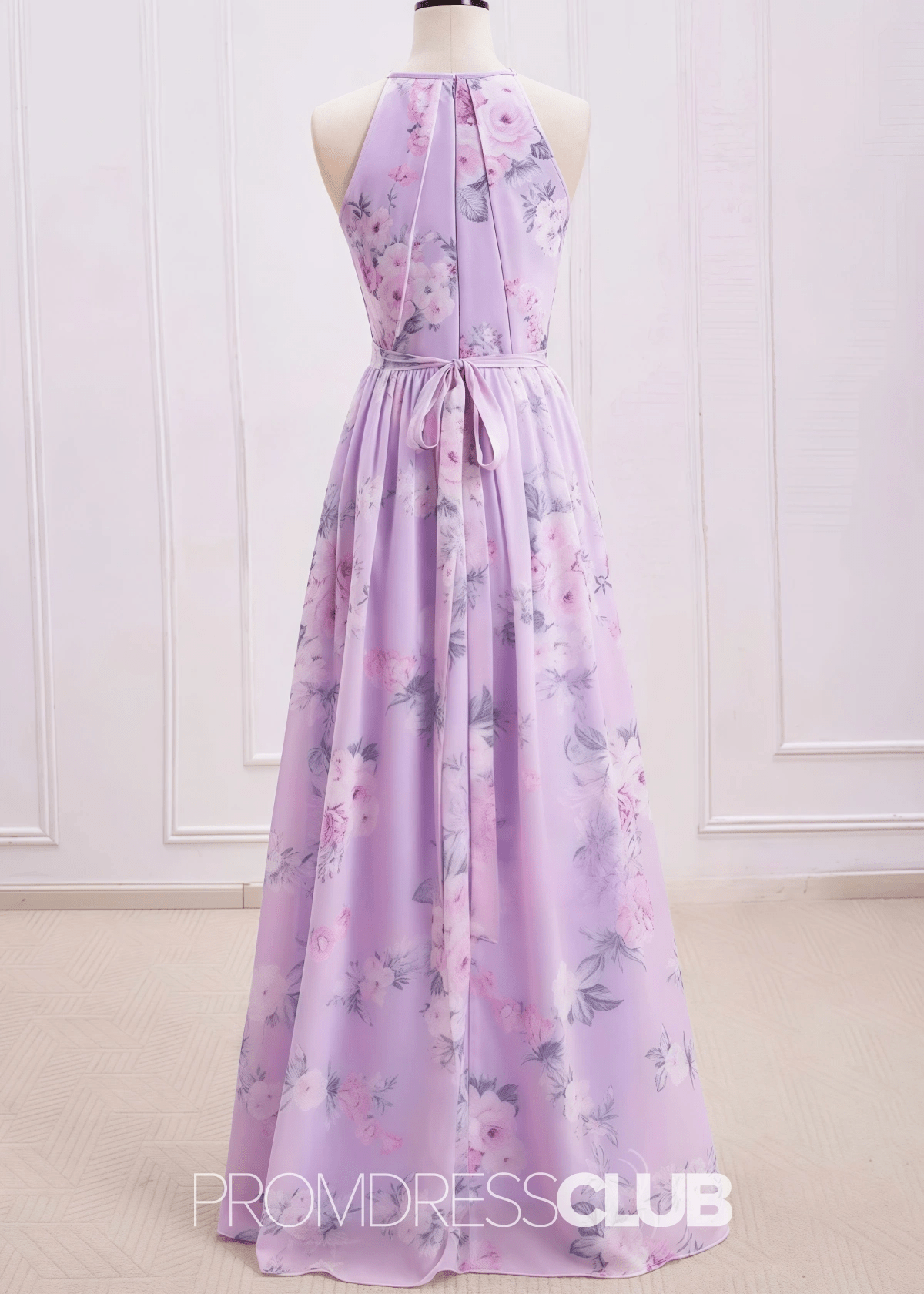 Sherry | A Line Lavender Floral Print Chiffon Maxi Bridesmaid Dress - Price #price_variant_lowest# - Lavender Floral - PromDressClub