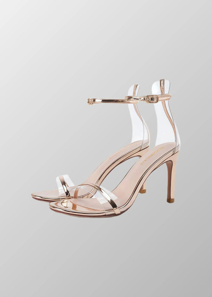 Shine Bright with Gold Block Heels Sandals for Prom – Stylish Silver Strap Heels & Open - Toe Designs - Gold - PromDressClub