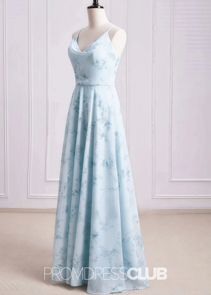 Sibyl | A Line Light Green Floral Print Chiffon Long Bridesmaid Dress - Price #price_variant_lowest# - Light Green Floral - PromDressClub