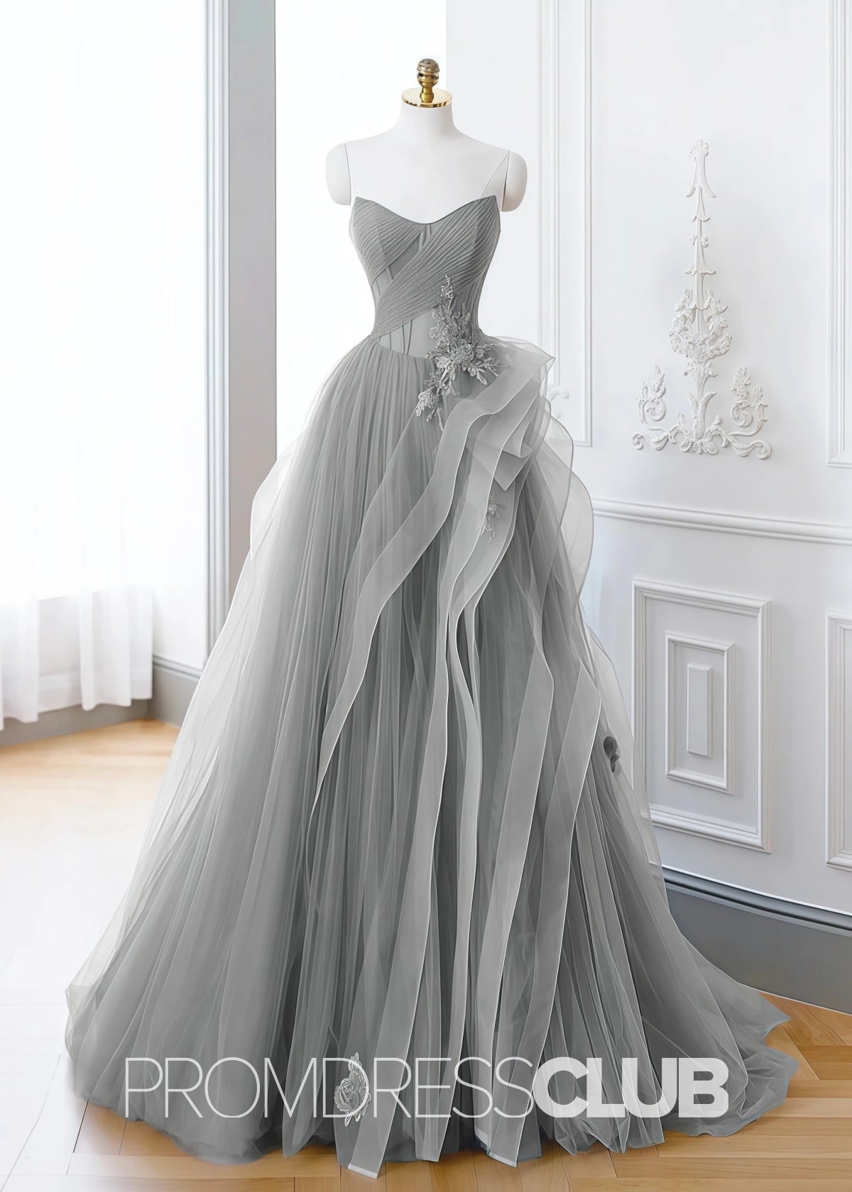 Sibyl |Green Lace Long Prom Dresses With A - Line Off Shoulder - Price #price_variant_lowest# - Grey - PromDressClub