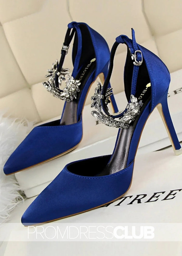 Silver Prom Heels with Ankle Strap Crystals - Price #price_variant_lowest# - Royal Blue - PromDressClub