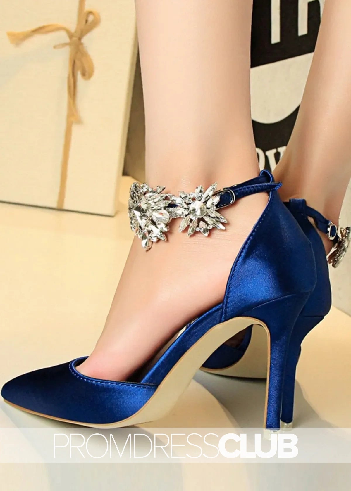 Silver Prom Heels with Ankle Strap Crystals - Price #price_variant_lowest# - Royal Blue - PromDressClub