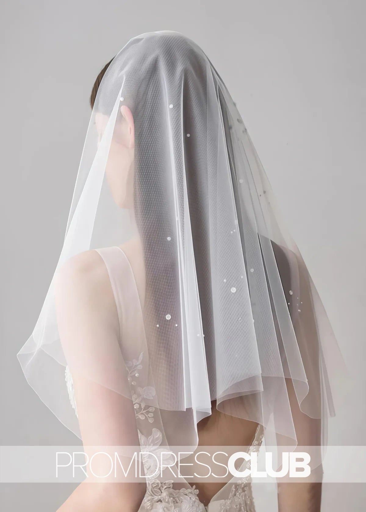 Simple Ivory Tulle Wedding Veil With Waist Length Pearls - Price #price_variant_lowest# - Ivory - PromDressClub