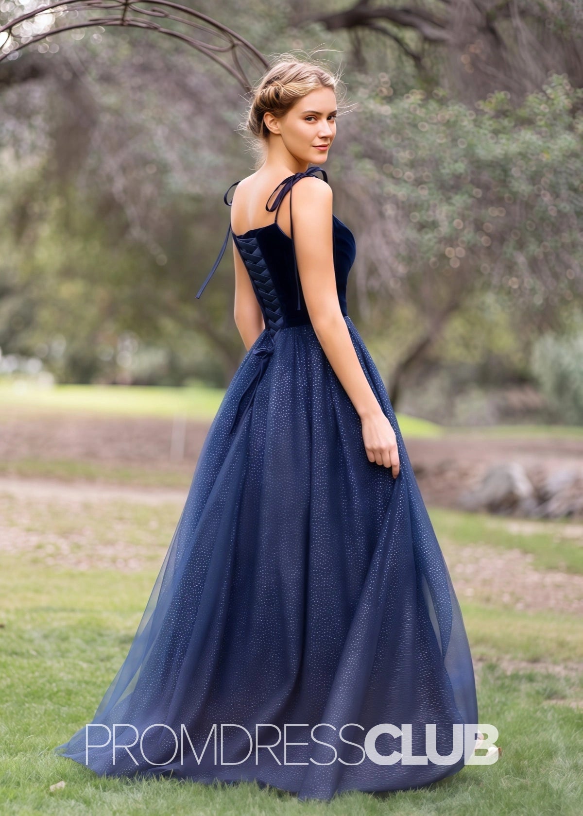 Sophia |Navy Blue Long Prom Dresses With A Line Spagatti Straps Velvet Tulle Floor Length - Price #price_variant_lowest# - Navy Blue - PromDressClub