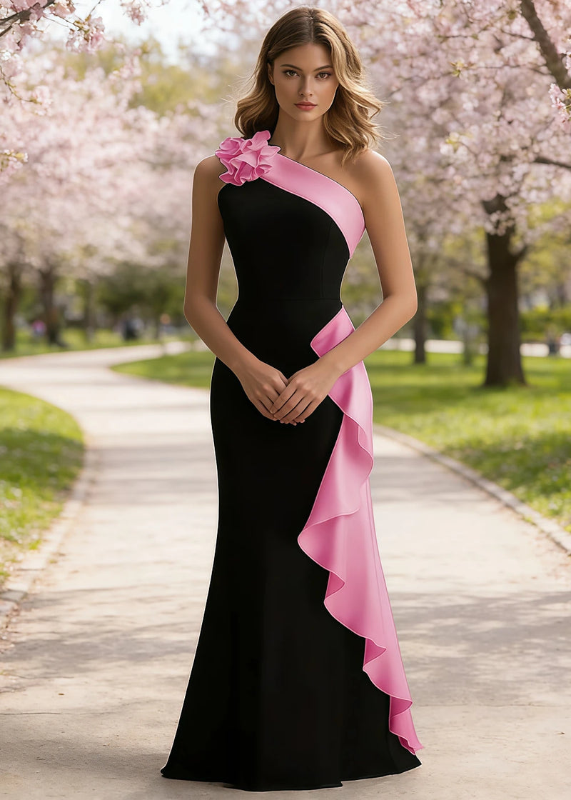 black and purple prom dresses Off-the-Shoulder Long Black Prom Dress with Flowers Lilac / 2XLarge