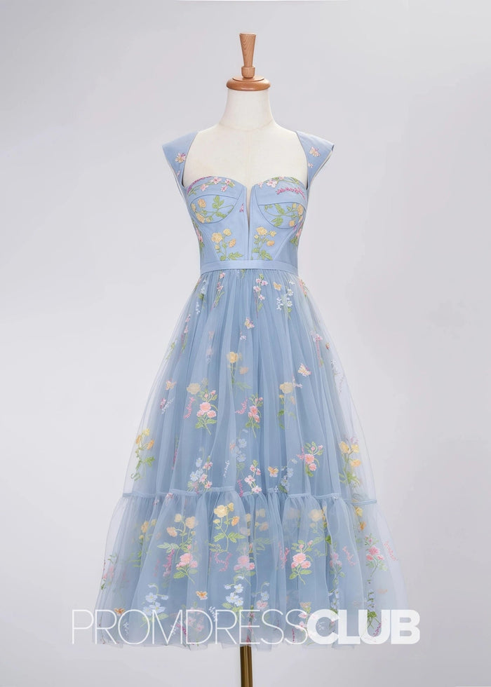 Stacey |Dusty Blue Long Prom Dresses With A Line Sweetheart Embroidery 3D Floral - Price #price_variant_lowest# - Dusty Blue - PromDressClub