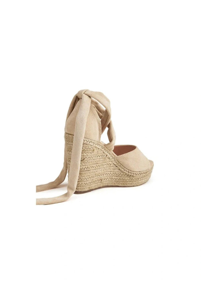 Step into Elegance with Versatile Black Suede Lace Up Wedge Heels – Your Go To Peep Toe High Heels - Champagne - PromDressClub