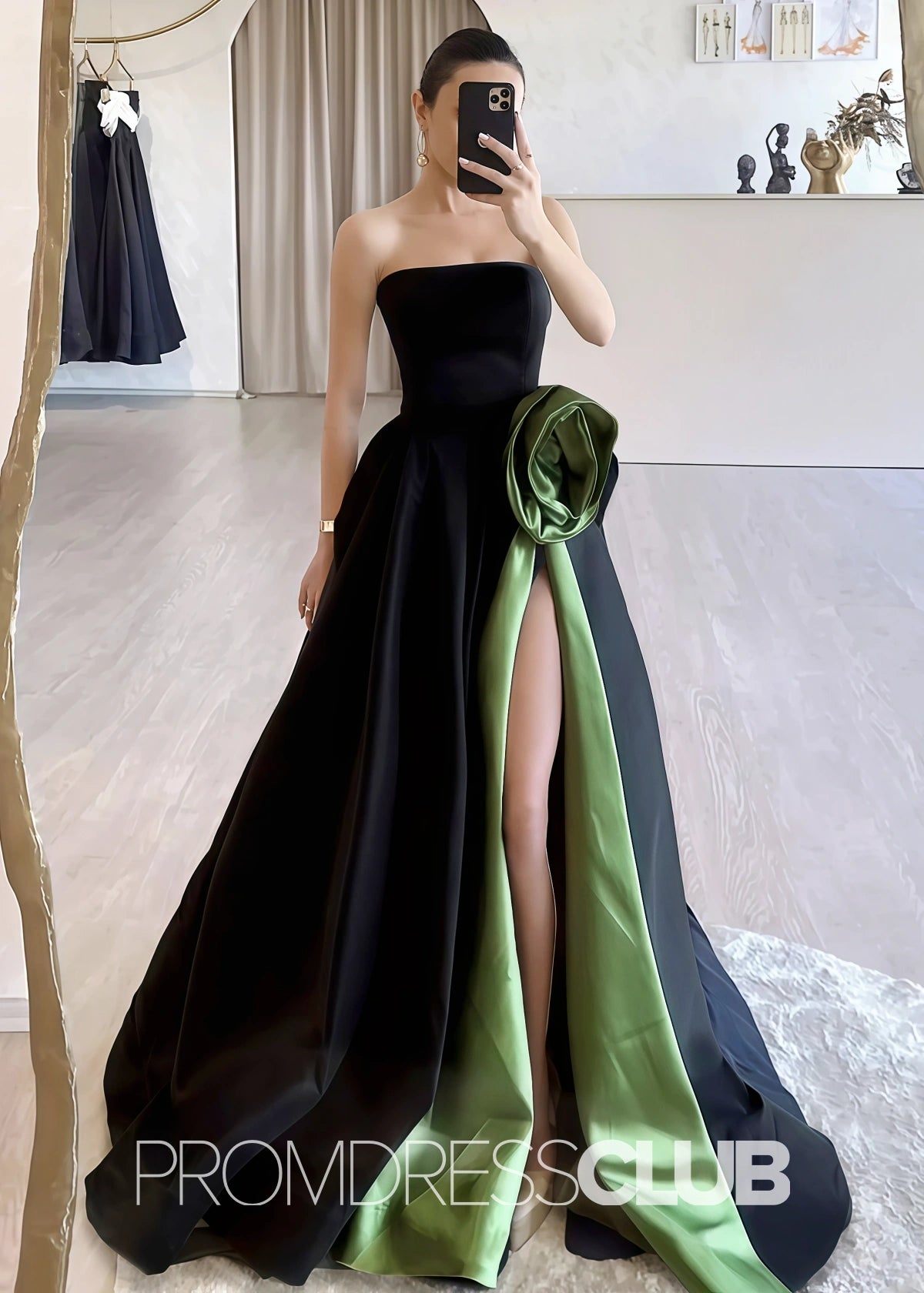 Harriet | Strapless Long Black Prom Dress - Emerald Green - PromDressClub