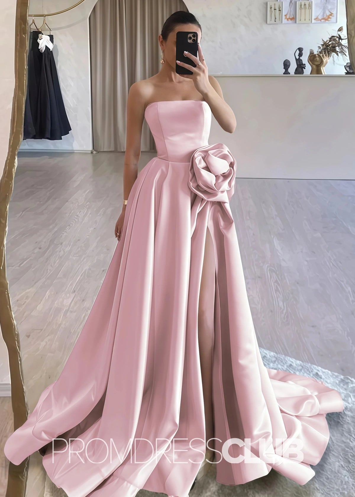 Harriet | Strapless Long Black Prom Dress - Price #price_variant_lowest# - Pink - PromDressClub