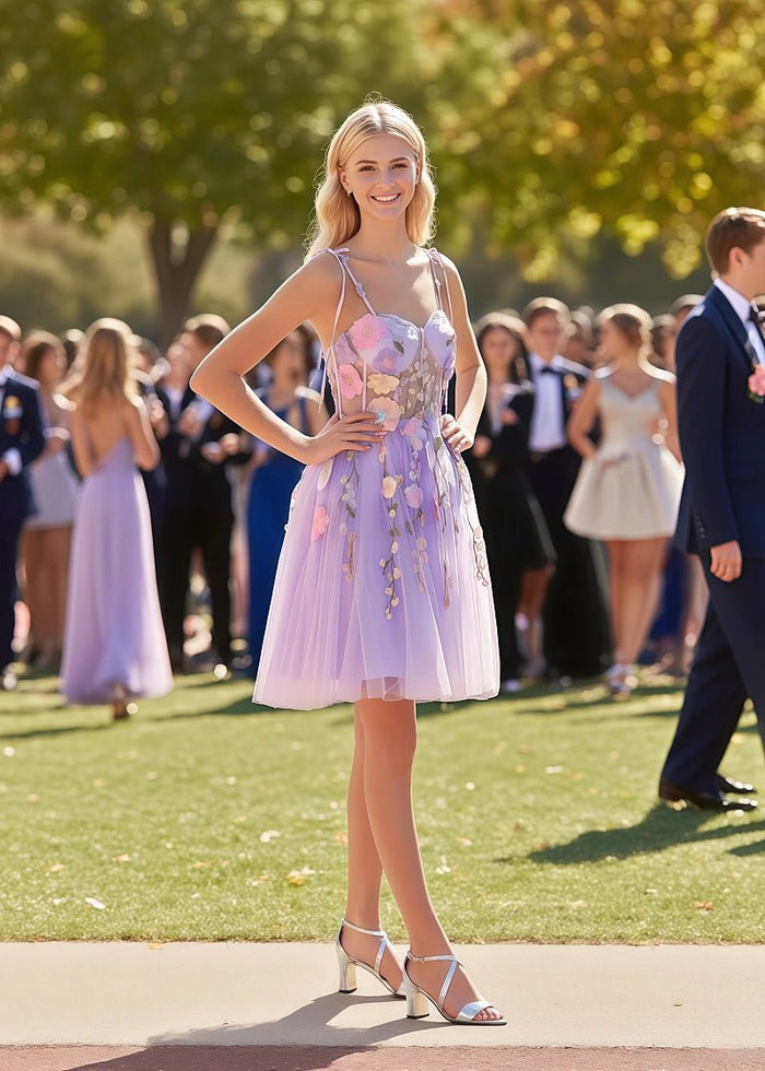 grace prom dresses Stunning Grace Lavender Homecoming Dress with Flowers