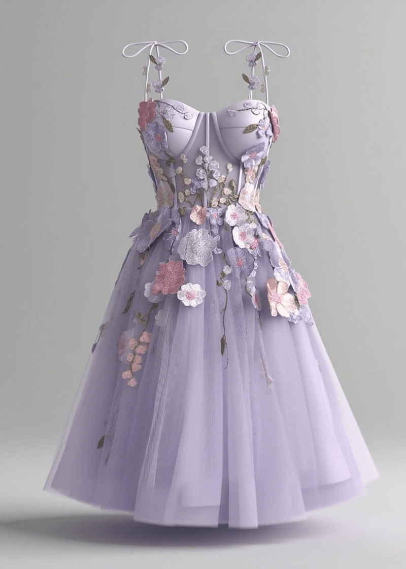 Stunning Grace Lavender Homecoming Dress with Flowers For Magical Dance Moments - Lavender Floral - PromDressClub