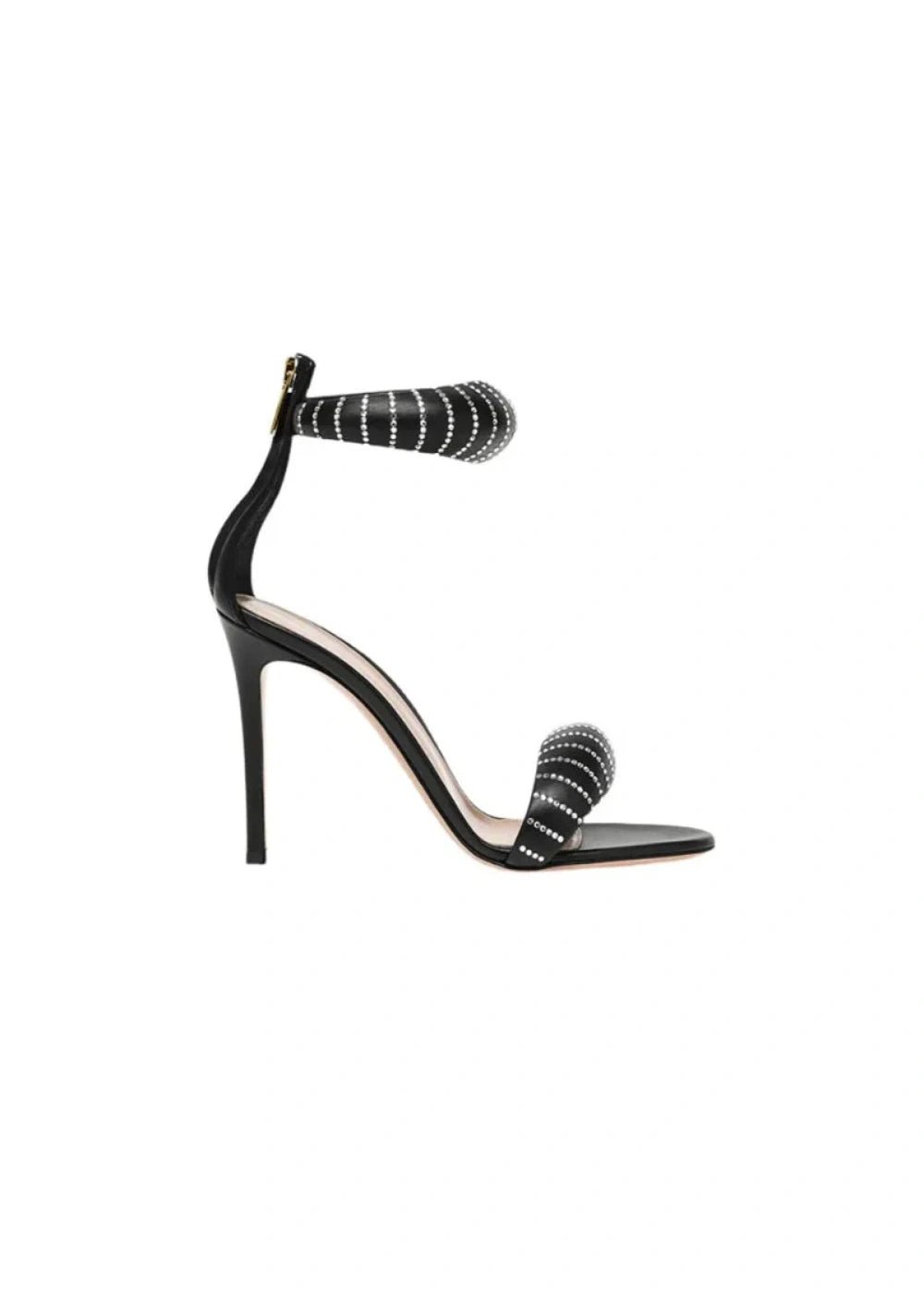 Stylish Black and Gold Leather High Heels & Versatile Gold Sandals Heels with Ankle Strap Open Toe for Every Fashion Moment - Black Floral - PromDressClub