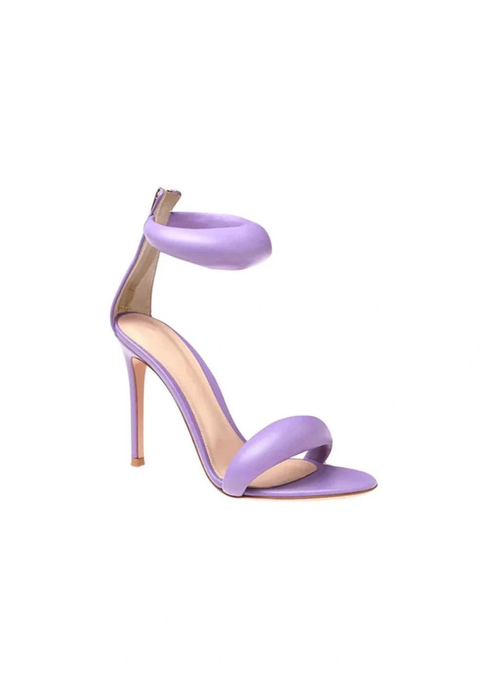 Stylish Black and Gold Leather High Heels & Versatile Gold Sandals Heels with Ankle Strap Open Toe for Every Fashion Moment - Lilac - PromDressClub