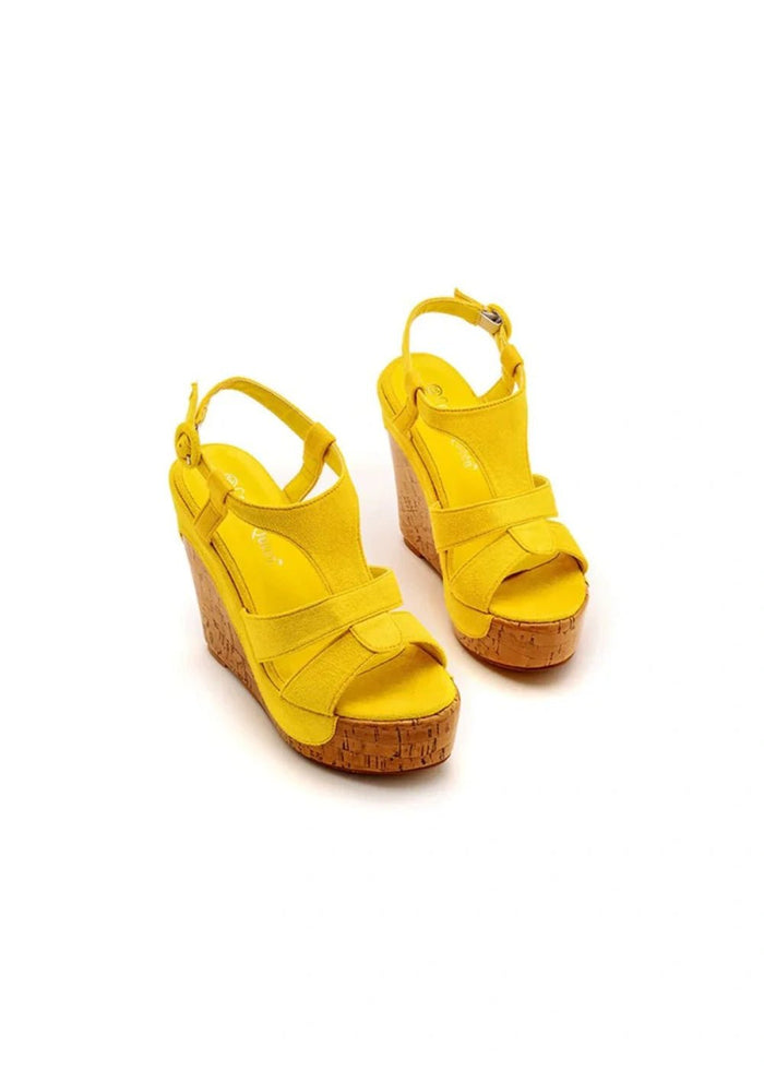 Stylish Black Platform Wedge Sandals & Versatile Peep Toe High Heels for Every Event - Yellow - PromDressClub