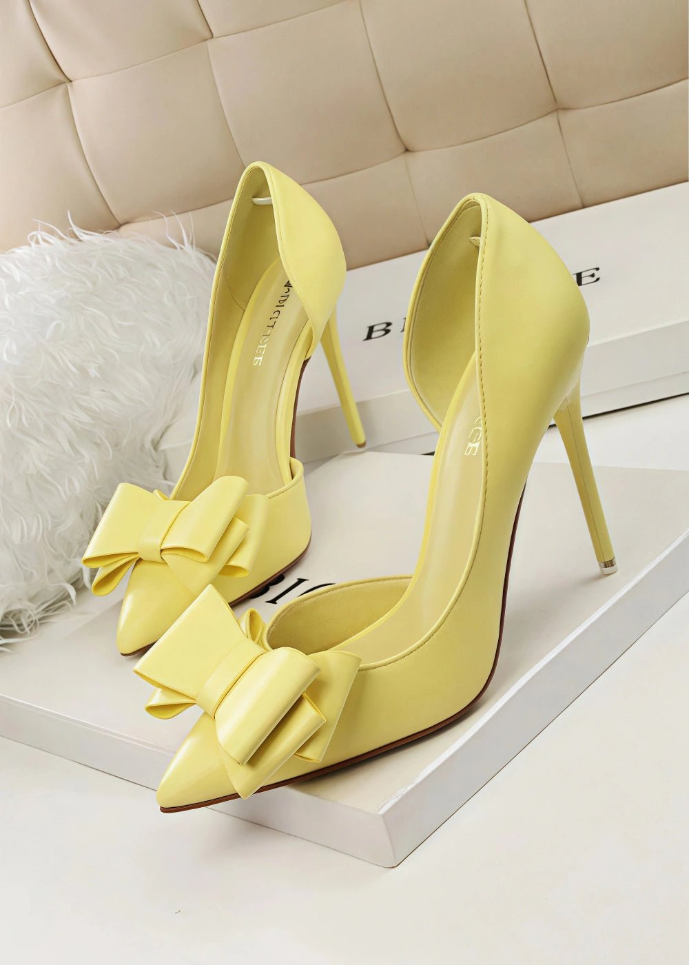 Stylish Light Blue and Pink High Heels Prom Shoes with Bow Detail – Perfect for Every Elegant Occasion! - Yellow - PromDressClub