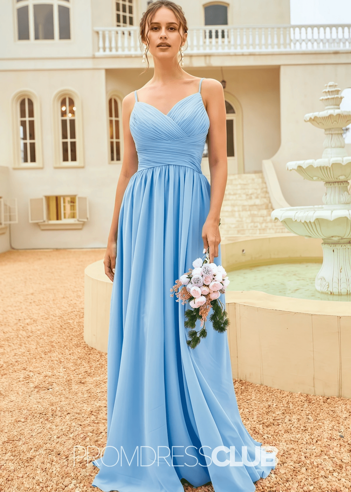 Susan | Lace Ruffle Blue Chiffon Maxi Bridesmaid Dress - Price #price_variant_lowest# - Blue - PromDressClub