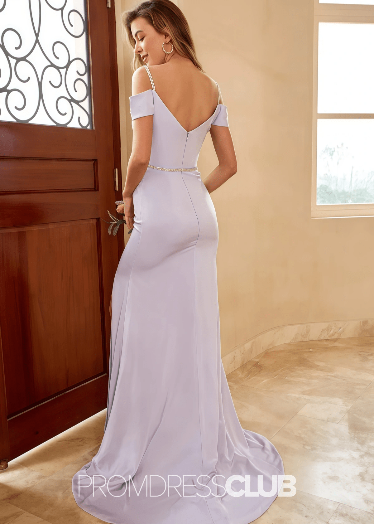 Tess | Mermaid Beading Lavender Satin Long Bridesmaid Dress with Split - Price #price_variant_lowest# - Lavender - PromDressClub