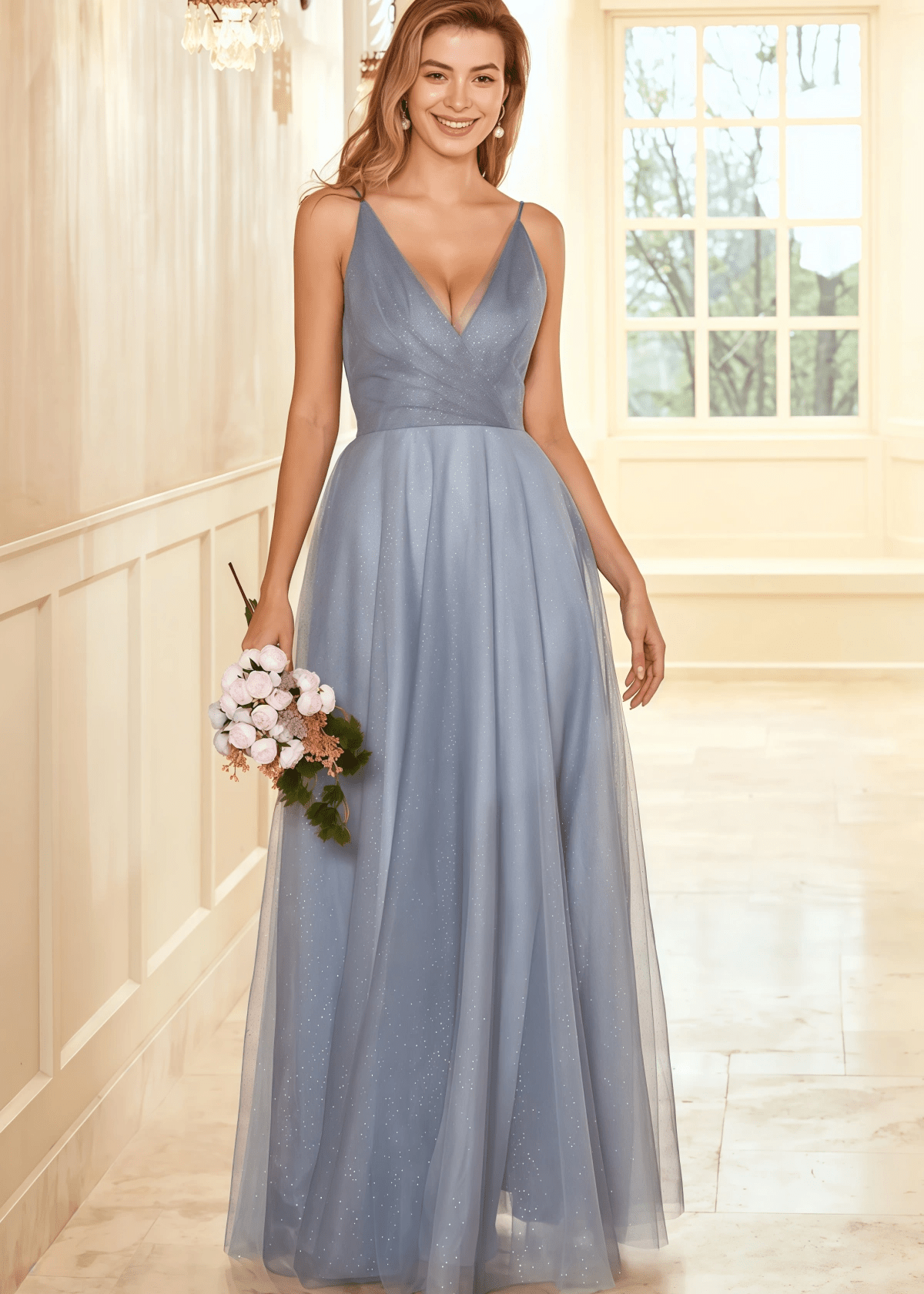 Theresa | A Line Corset Grey Tulle Long Bridesmaid Dress - Price #price_variant_lowest# - Grey - PromDressClub