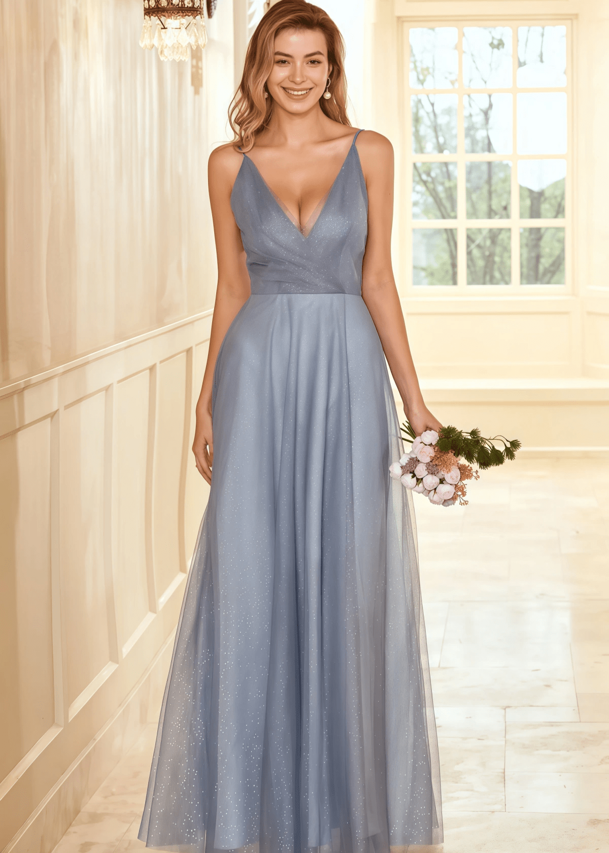 Theresa | A Line Corset Grey Tulle Long Bridesmaid Dress - Price #price_variant_lowest# - Grey - PromDressClub
