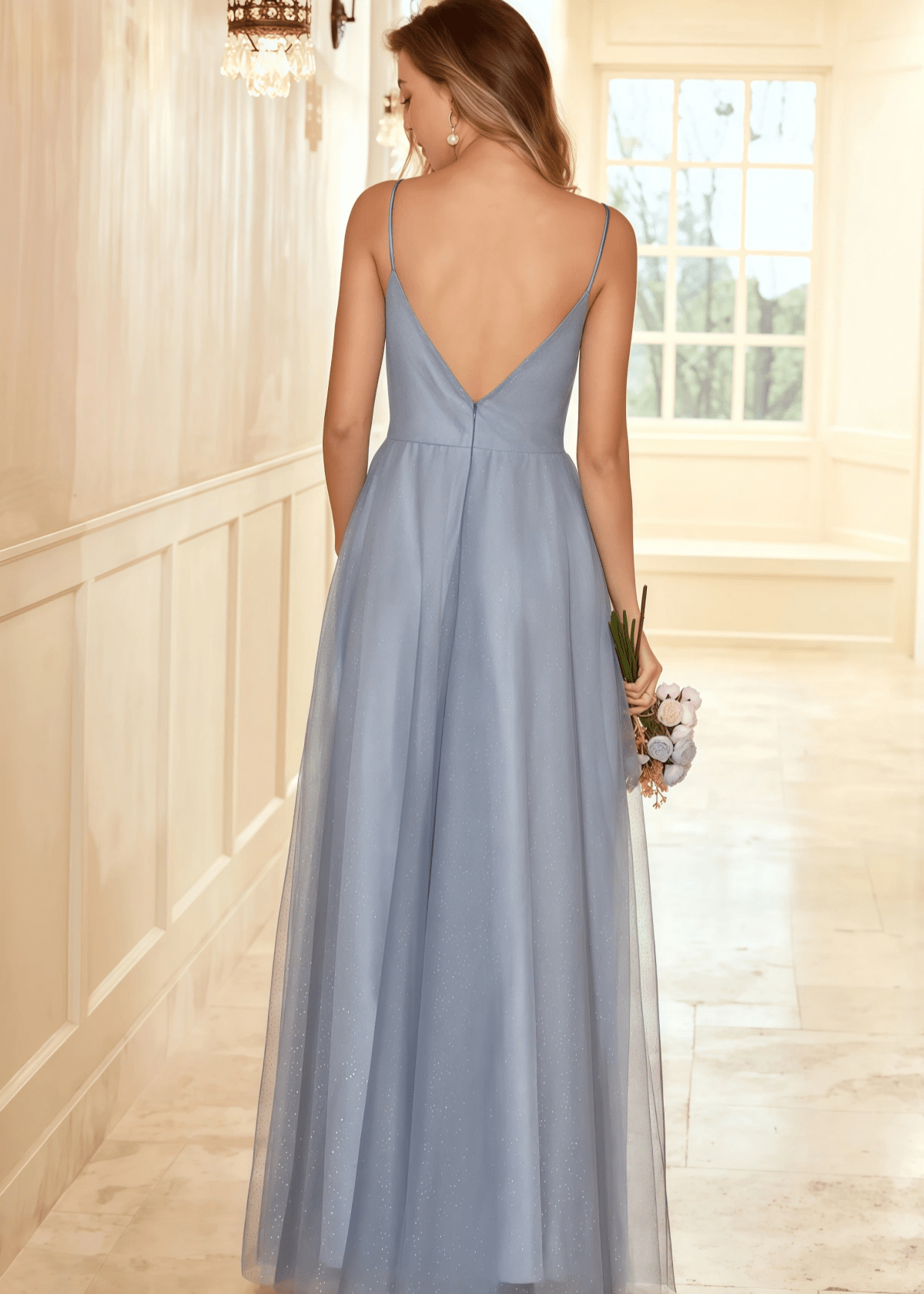 Theresa | A Line Corset Grey Tulle Long Bridesmaid Dress - Price #price_variant_lowest# - Grey - PromDressClub