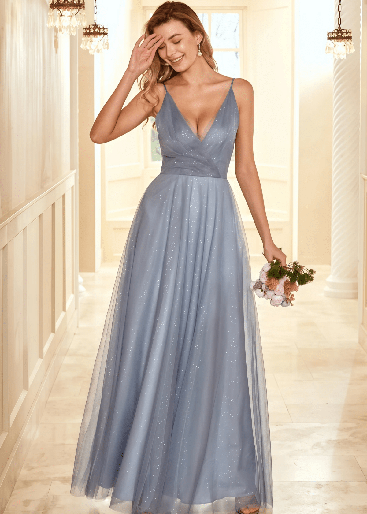 Theresa | A Line Corset Grey Tulle Long Bridesmaid Dress - Price #price_variant_lowest# - Grey - PromDressClub