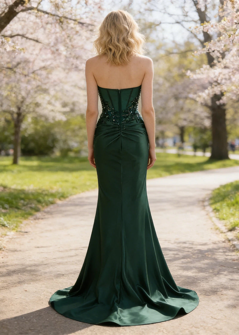Geekvape Aegis Boost Se Dark Green Satin Long Prom Dress, Green A-Line  Strapless Evening Dress Zapaka Women Sparkly Dark Green Mermaid Long Prom  Dress Strapless Beaded Corset Satin Evening Dress with Slit,