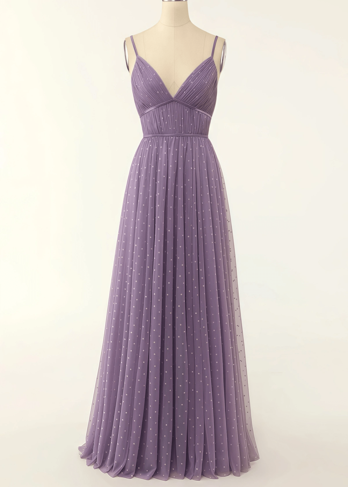 Tina | A Line Polka Dots Ruffles Pink Tulle Long Bridesmaid Dress - Price #price_variant_lowest# - Purple - PromDressClub