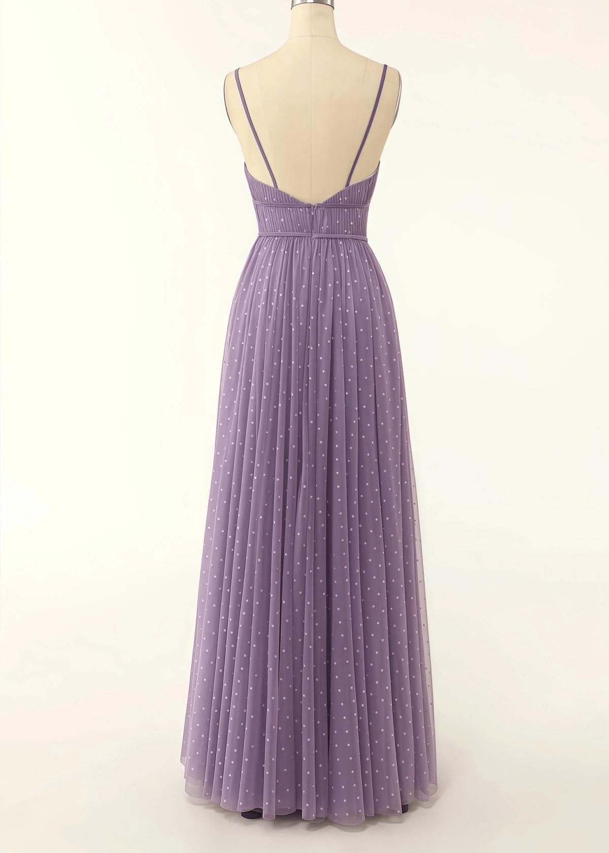 Tina | A Line Polka Dots Ruffles Pink Tulle Long Bridesmaid Dress - Price #price_variant_lowest# - Purple - PromDressClub