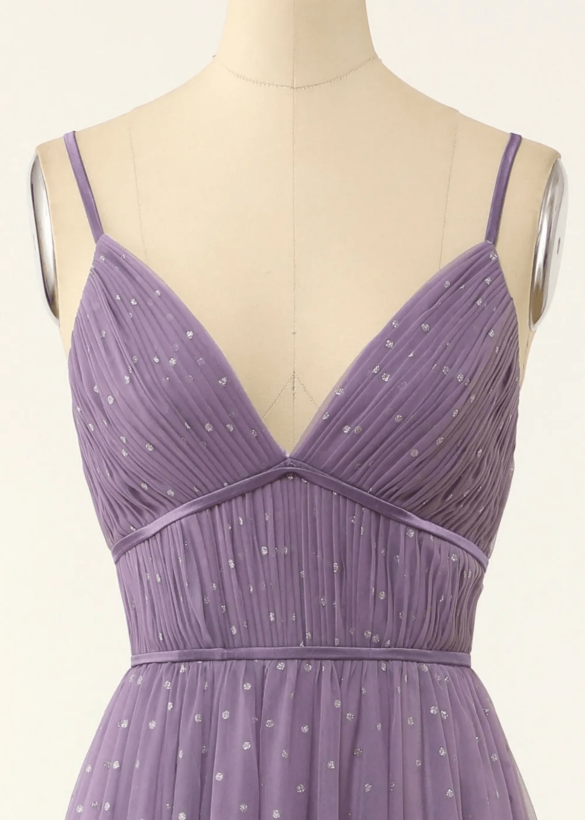 Tina | A Line Polka Dots Ruffles Pink Tulle Long Bridesmaid Dress - Price #price_variant_lowest# - Purple - PromDressClub