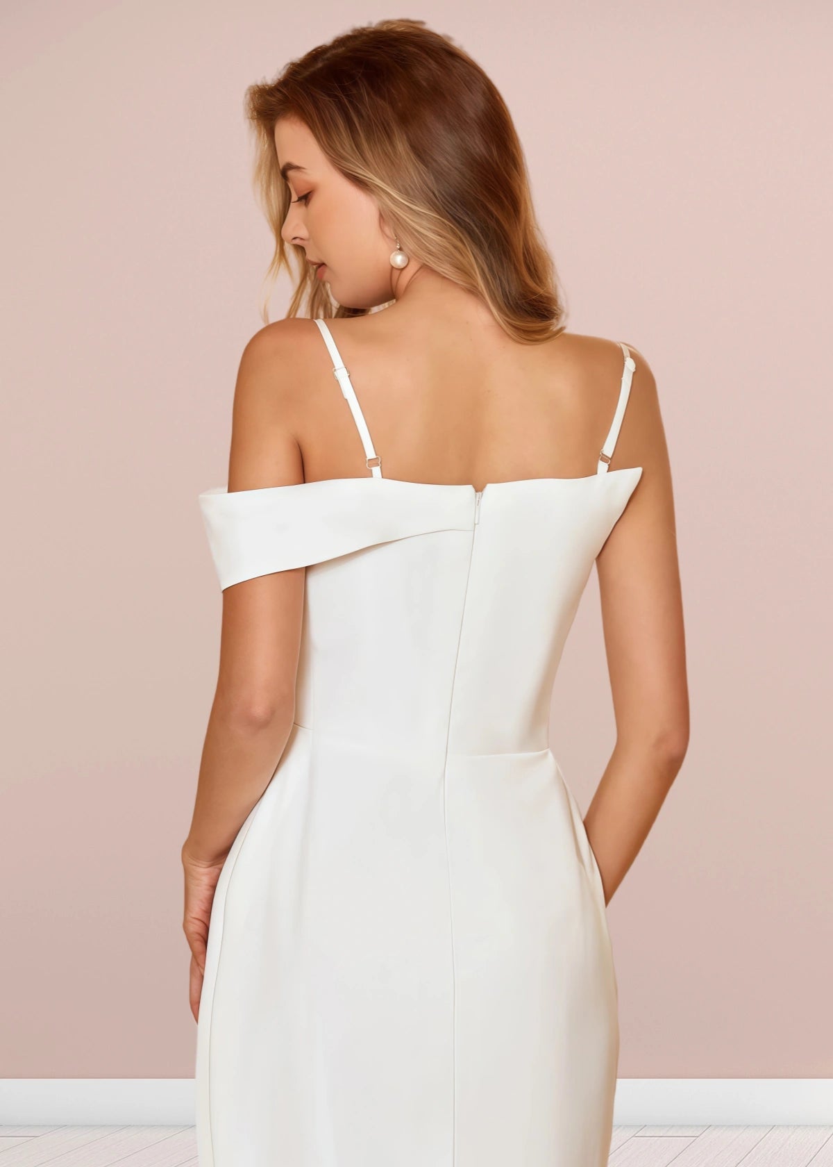 Tracy | Sheath Column Asymmetric White Satin Long Bridesmaid Dress - Price #price_variant_lowest# - White - PromDressClub