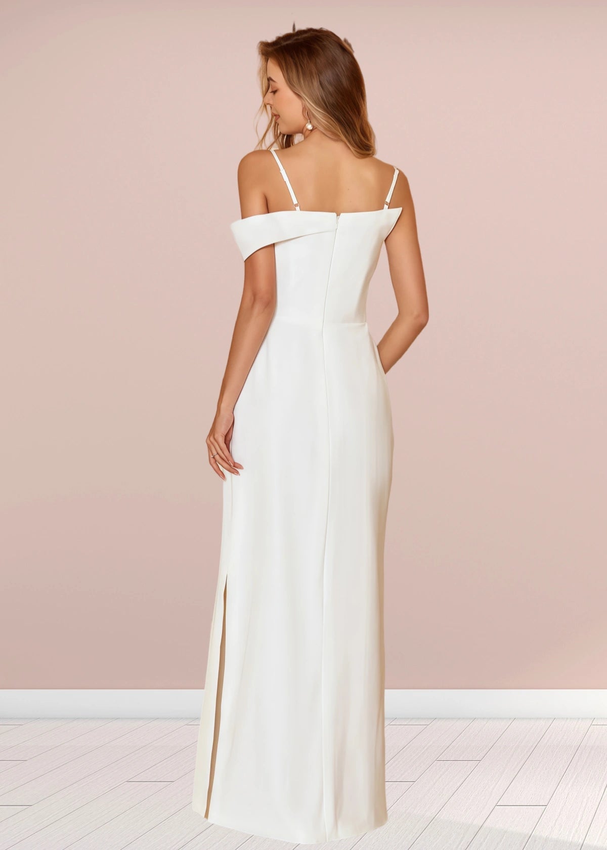 Tracy | Sheath Column Asymmetric White Satin Long Bridesmaid Dress - Price #price_variant_lowest# - White - PromDressClub