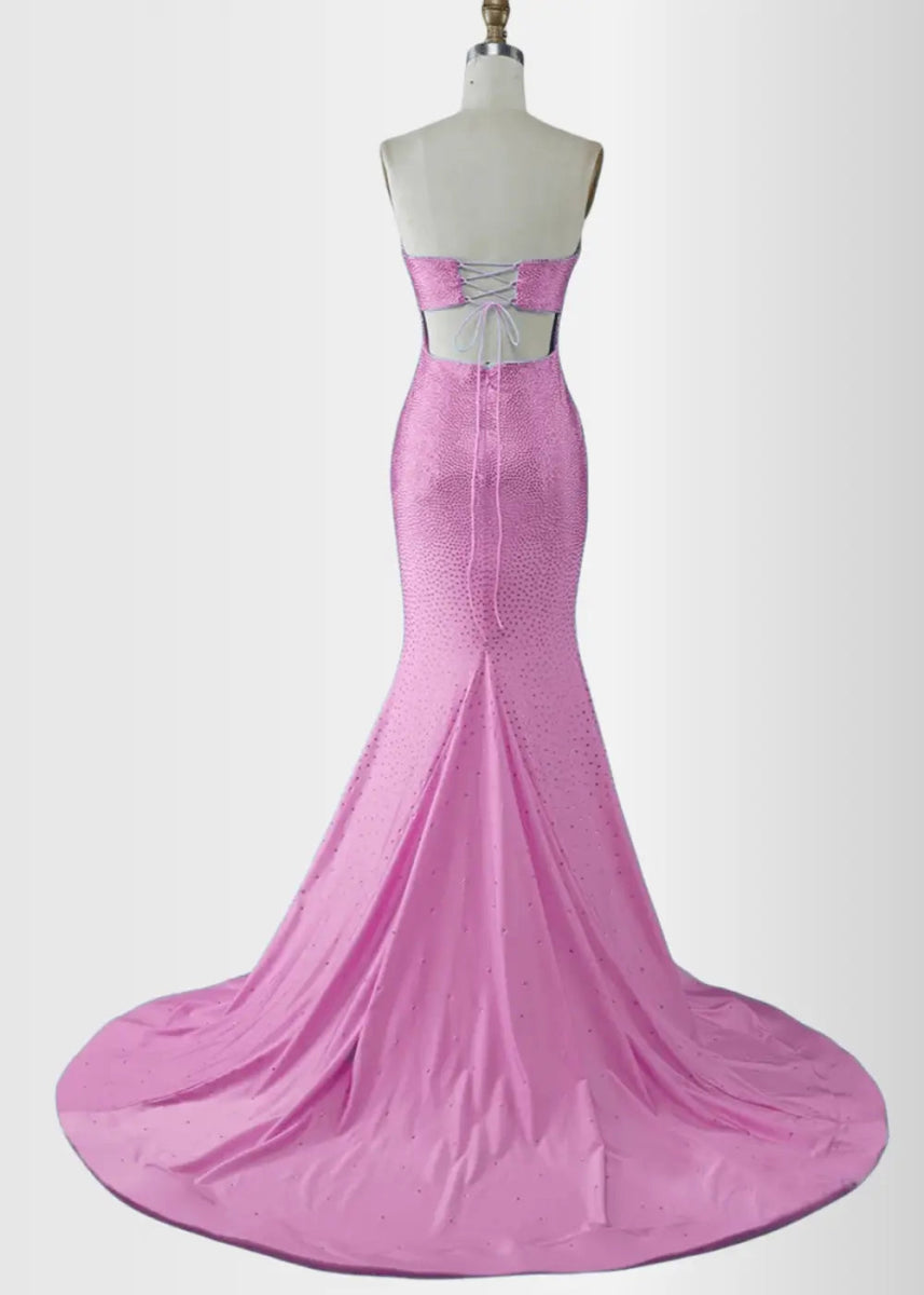 Joanne | Light Blue Mermaid Strapless Sequin Prom Dress with Slit - Hot Pink - PromDressClub