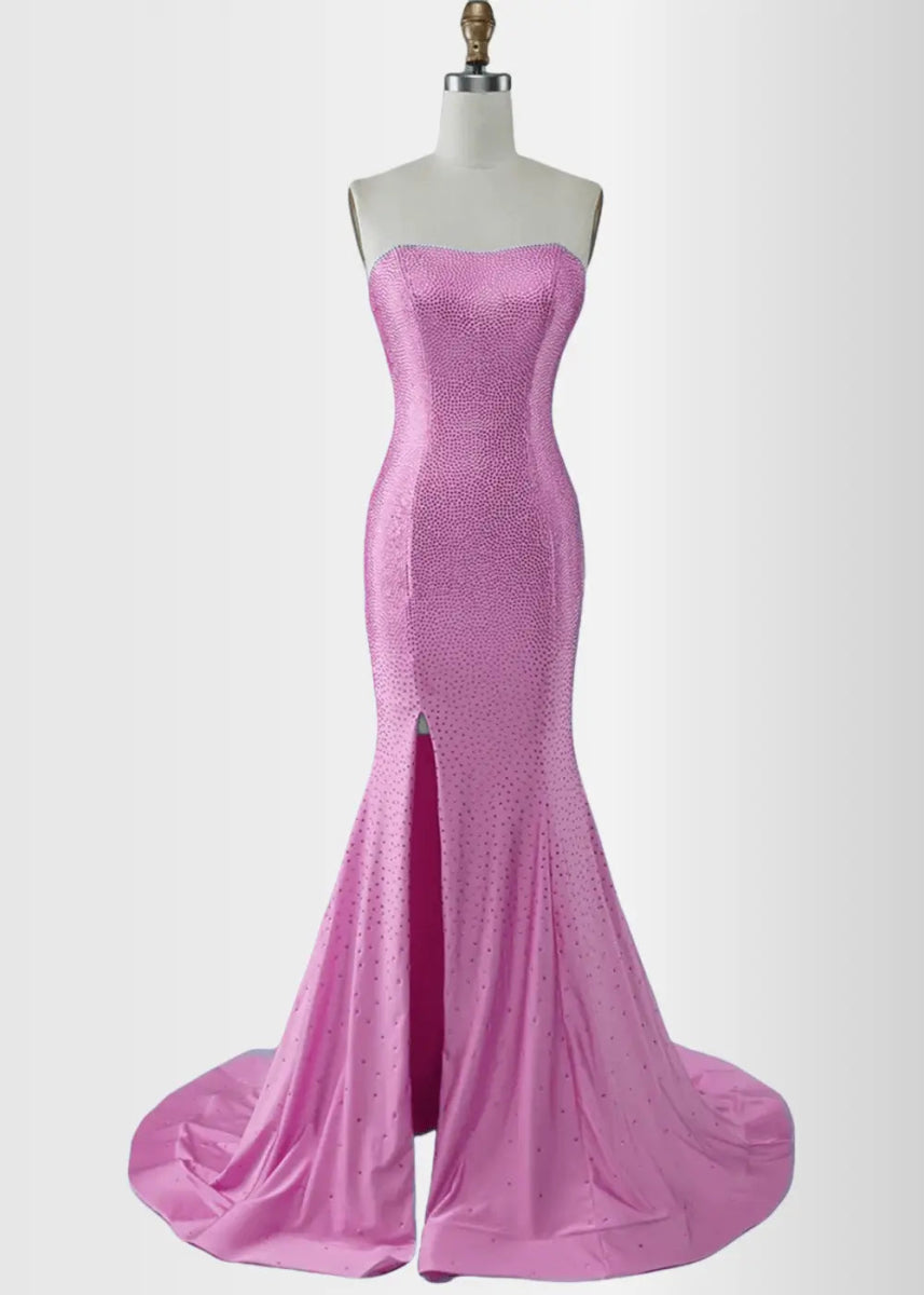 Joanne | Light Blue Mermaid Strapless Sequin Prom Dress with Slit - Hot Pink - PromDressClub