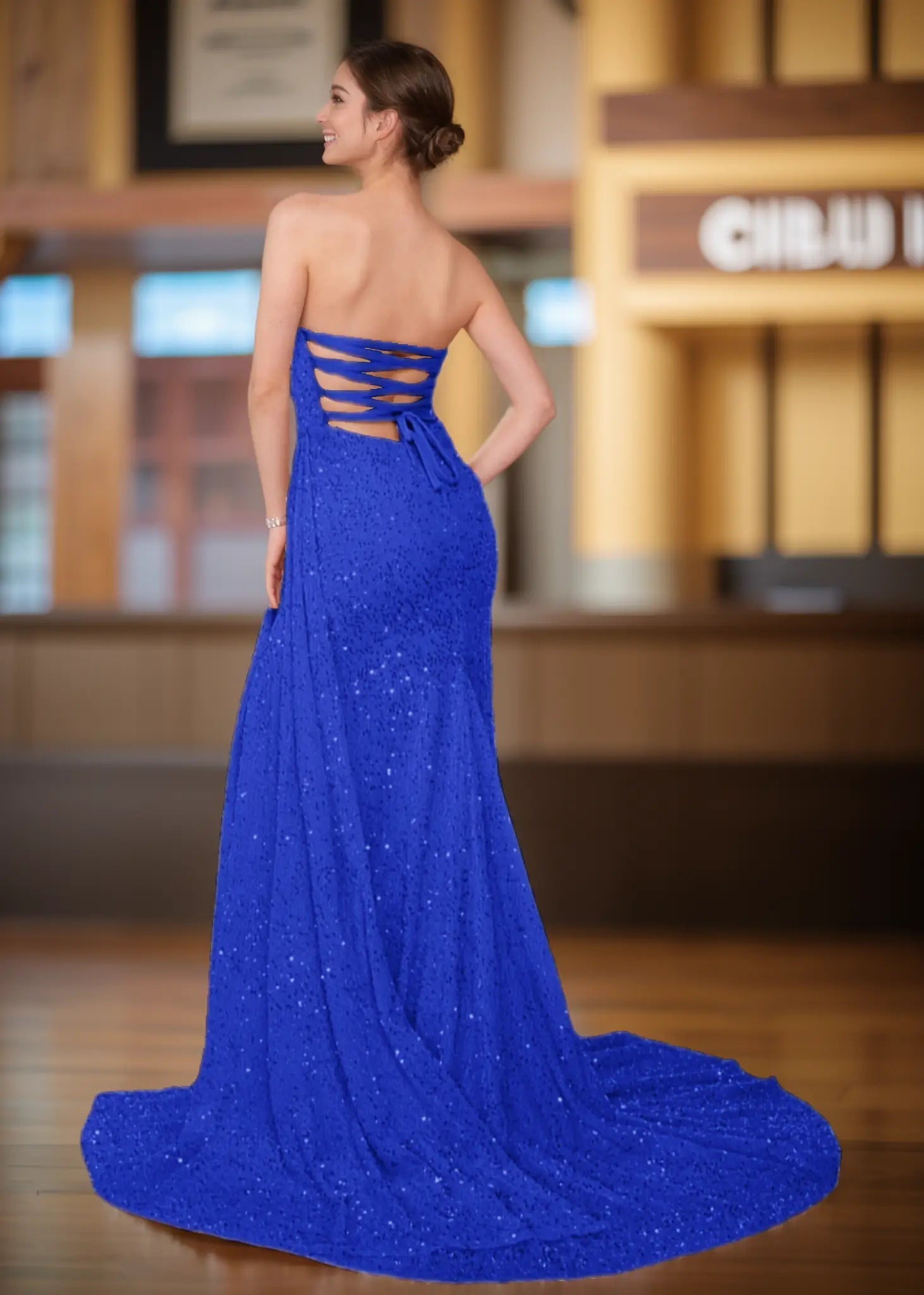 Wallis | Light Pink Mermaid Strapless Sweetheart Neck Prom Dress with Slit and Train - Royal Blue - PromDressClub