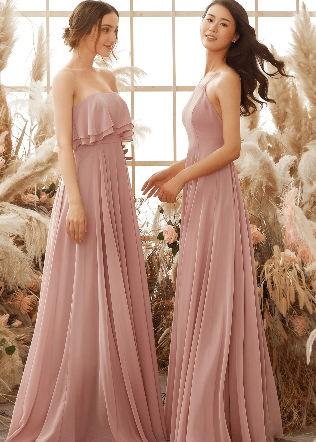 Ursula | A Line Strapless Blush Chiffon Maxi Bridesmaid Dress - Price #price_variant_lowest# - Blush - PromDressClub