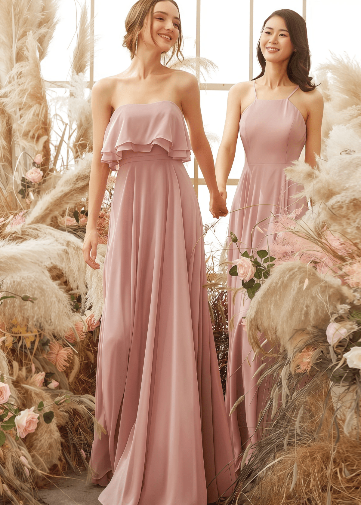 Ursula | A Line Strapless Blush Chiffon Maxi Bridesmaid Dress - Price #price_variant_lowest# - Blush - PromDressClub