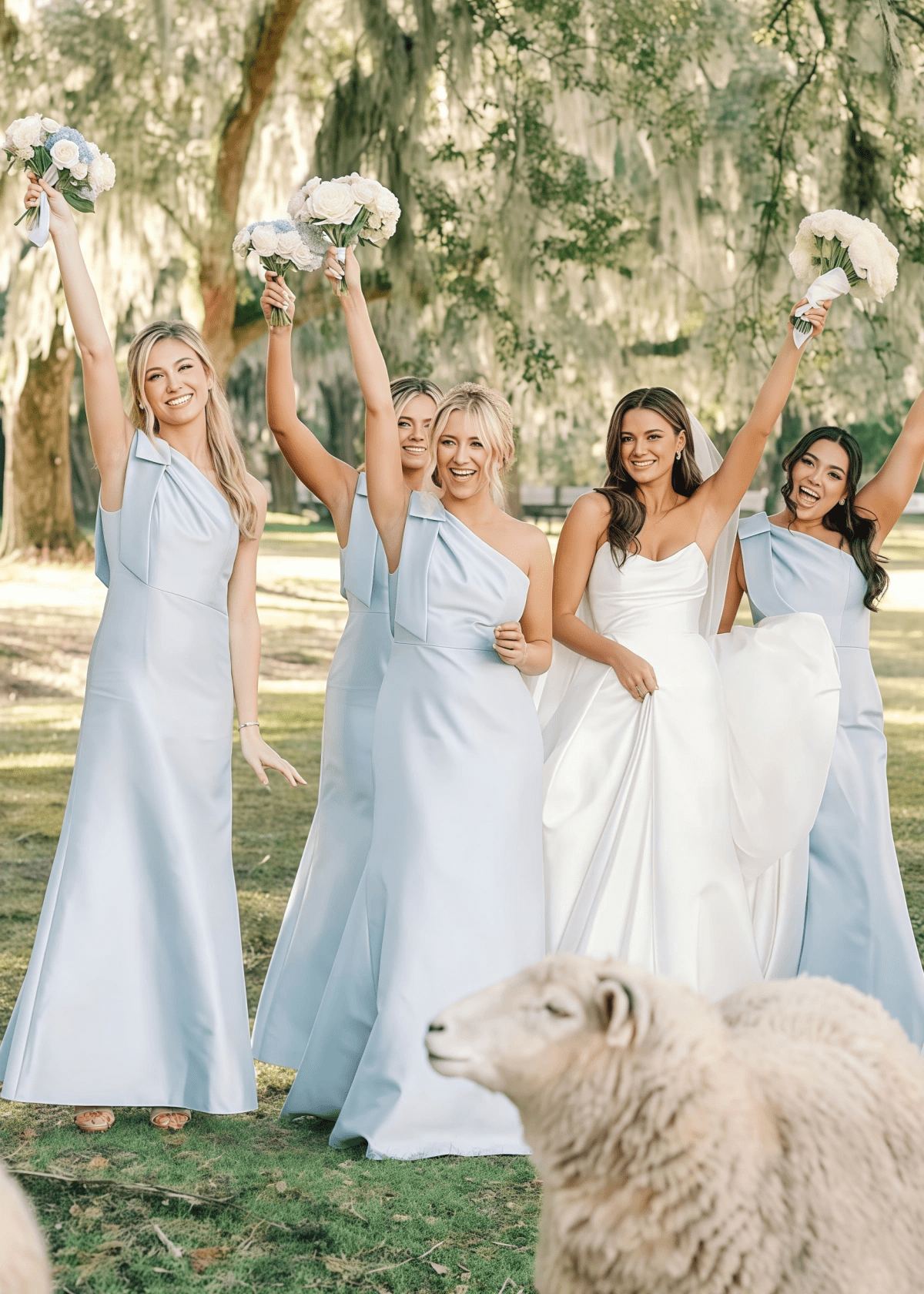 Verna | Sheath Bows Light Blue Satin Maxi Bridesmaid Dress with Sleeveless One Shoulder - Price #price_variant_lowest# - Light Blue - PromDressClub