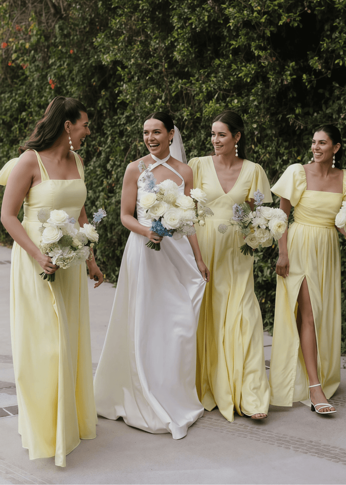 Veromca | Exquisite A Line Yellow Satin Maxi Bridesmaid Dress with Slit - Price #price_variant_lowest# - Yellow - PromDressClub