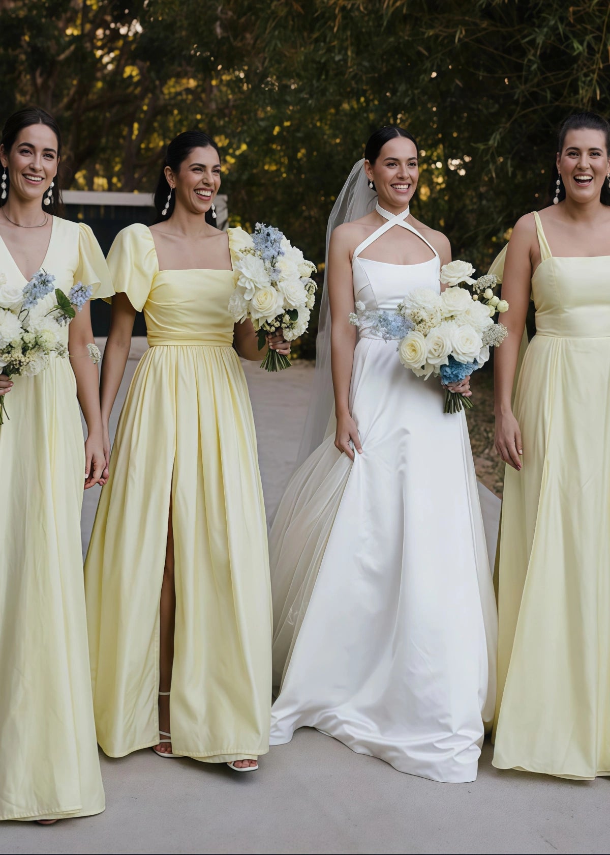 Veromca | Exquisite A Line Yellow Satin Maxi Bridesmaid Dress with Slit - Price #price_variant_lowest# - Yellow - PromDressClub